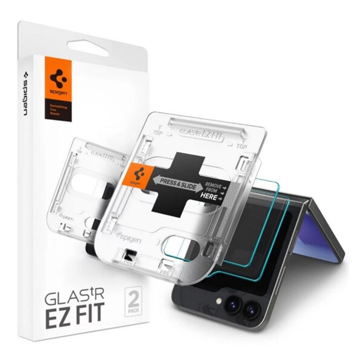 Spigen ez fit képernyővédő üveg 2db, 2.5d, tokbarát, ultravékony, 0.2mm, 9h + segédkeret, átlátszó, kompatibilis: Samsung Galaxy Z Flip7 FE, SM-F761, / Galaxy Z Flip6, SM-F741