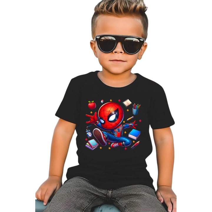 100% pamut gyerek póló, Pókember, Vissza az iskolába, iskola, oktatás, hősök, karakterek, Fekete
