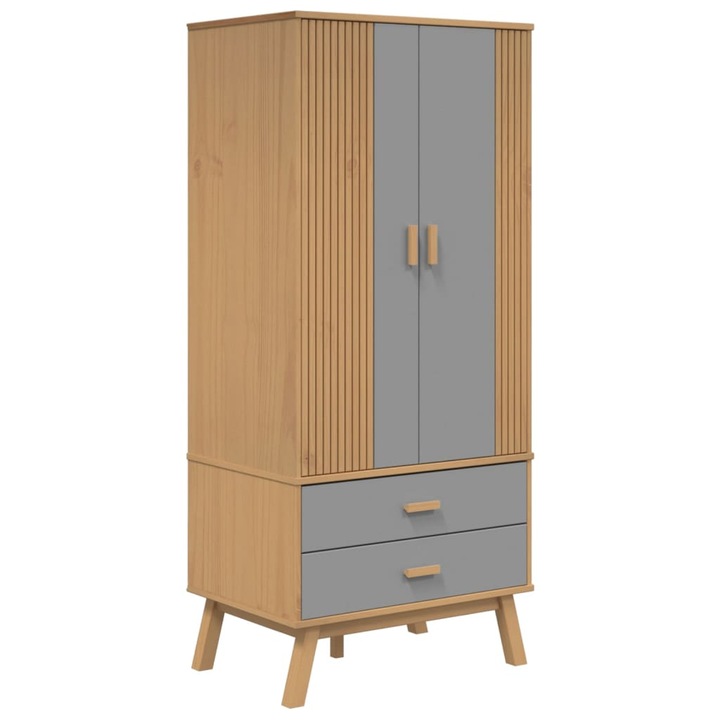 VidaXL OLDEN szürke és barna tömör fenyőfa gardrób 76,5 x 53 x 172 cm 37.45 kg