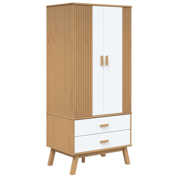 VidaXL OLDEN fehér és barna tömör fenyőfa gardrób 76,5 x 53 x 172 cm 38.15 kg