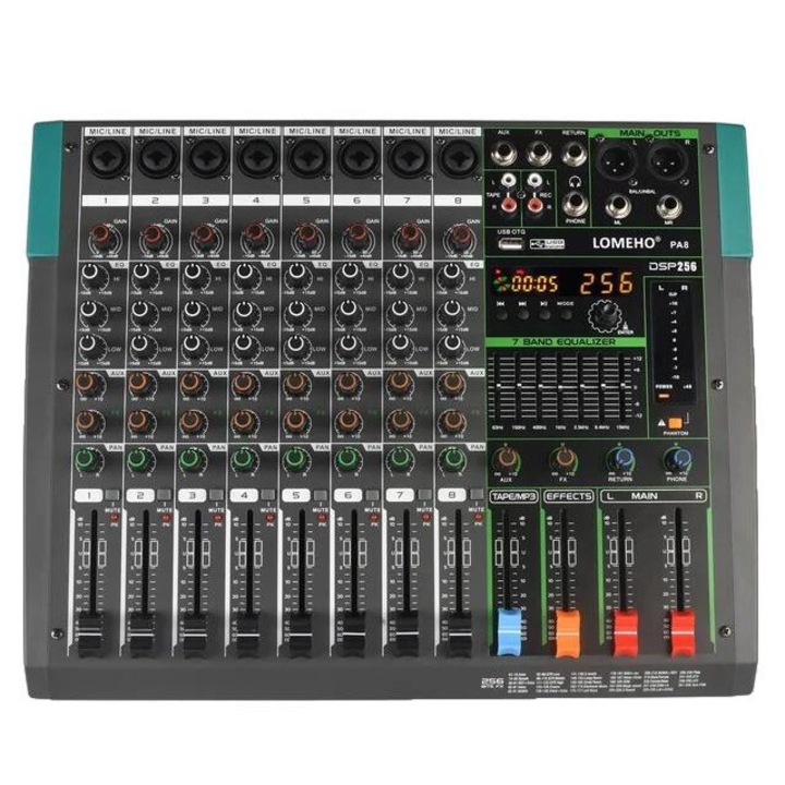 Цифров аудио миксер, Lomeho, 256 цифрови ефекта, 7 EQ ленти, USB, Bluetooth