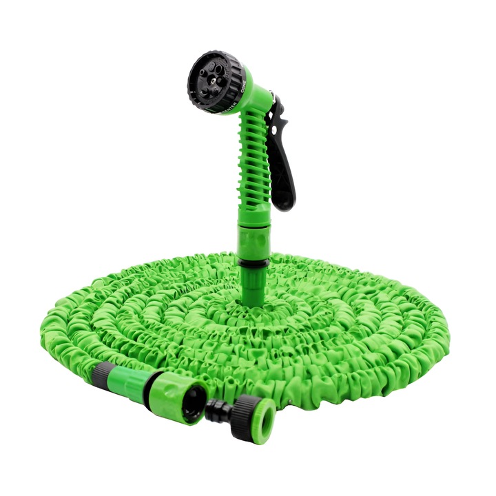 Градински маркуч за поливане, 7 функции, с пистолет за поливане, 30 метра, включени конектори, зелен, Bell