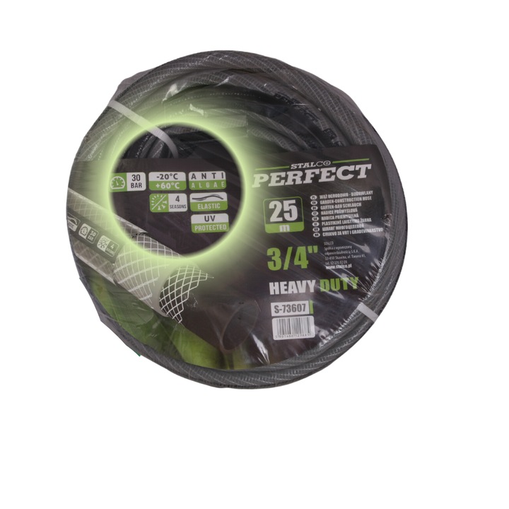 Kerti tömlő, Stalco, Perfect 3/4", nagy nyomás 30 bar, hossza 25 mb, Professzionális, UV, szürke/zöld