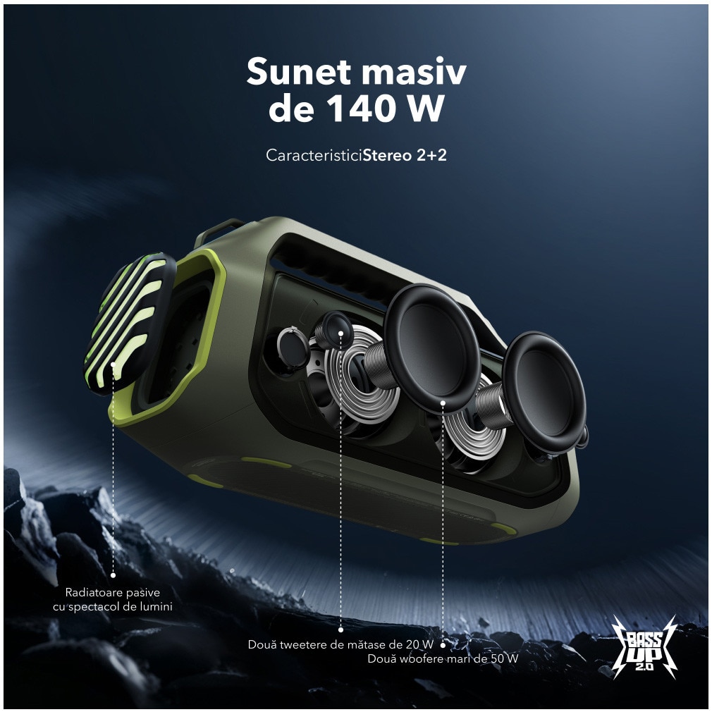 SAMURAI SOUND　ROCK BOX　クローン Boxa portabila Anker Soundcore Boom 2 Plus, 140W, BassUp 2.0, IPX7