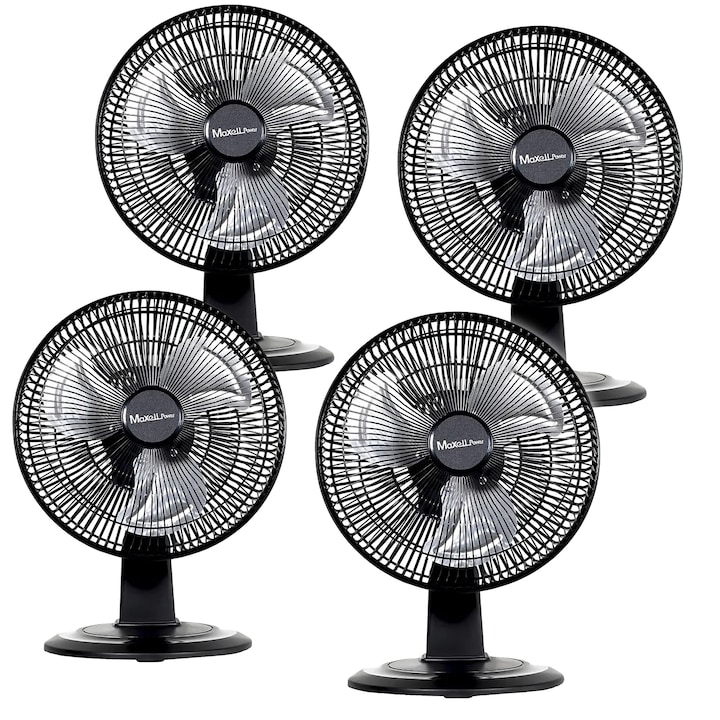 Настолен вентилатор, 3 скорости, 45W, 180° осцилация, 10 инча, компактен дизайн, 4 броя, черен