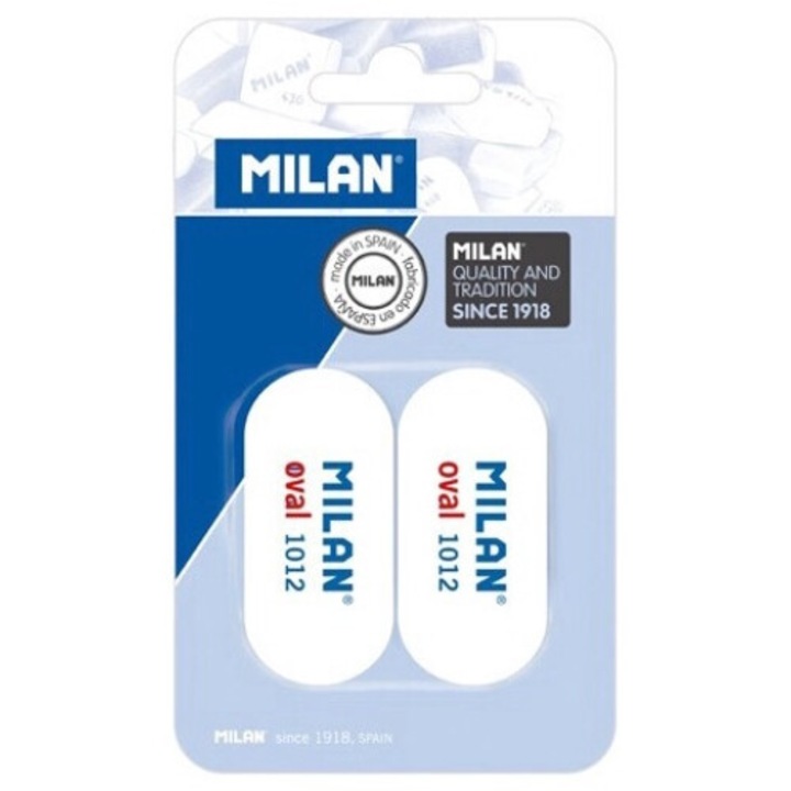 Set 2 Gume de sters, Milan, ovale, sintetice, 6.2x2.8x1.2cm, albe