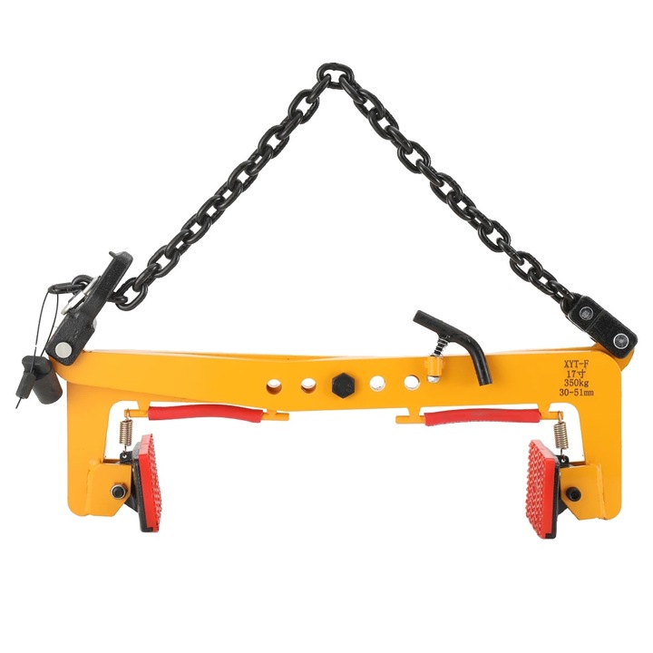 Kőfogó, nagy teherbírás 350kg, állítható szélesség 30-51cm, sárga, láncos készlet