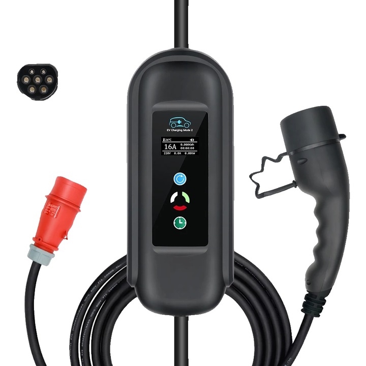 Statie de incarcare portabila pentru vehicule electrice, 11kW, ajustabila 8/10/13/16A, IP66/IP67, 10m cablu, set suport smartphone