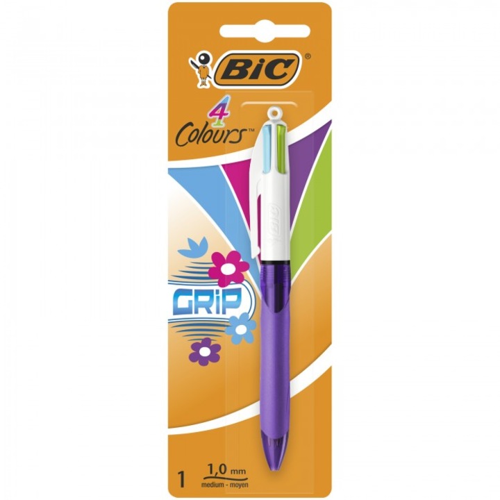 Химикалка BIC 4 цвята, Grip, 1.0mm, 190x65x15mm