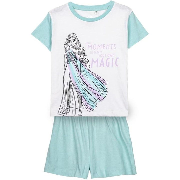 Pijama de vara, maneca scurta, bumbac, Frozen Disney 25743, Albastru deschis