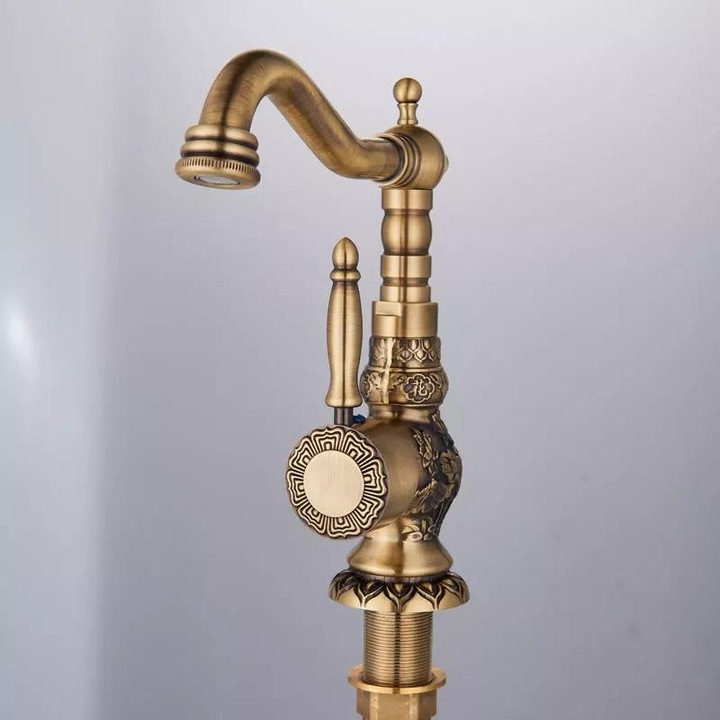 Смесител за мивка, средно висок, с бродерия, античен бронз, звезда Венера