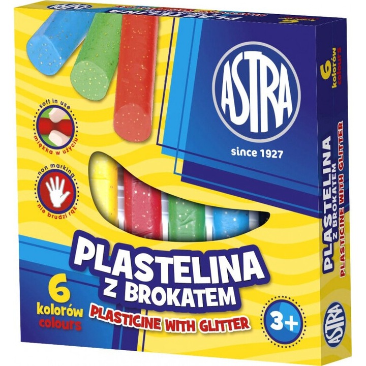 Комплект пластилин с блясък, Astra, 6 цвята