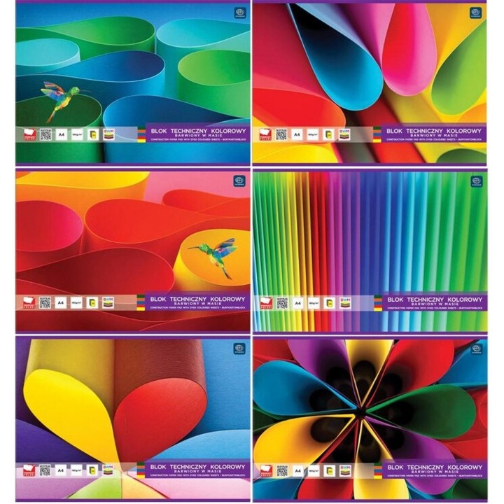Set 5 Blocuri de desen A4, Interdruk, 20 de file colorate, 306x214mm