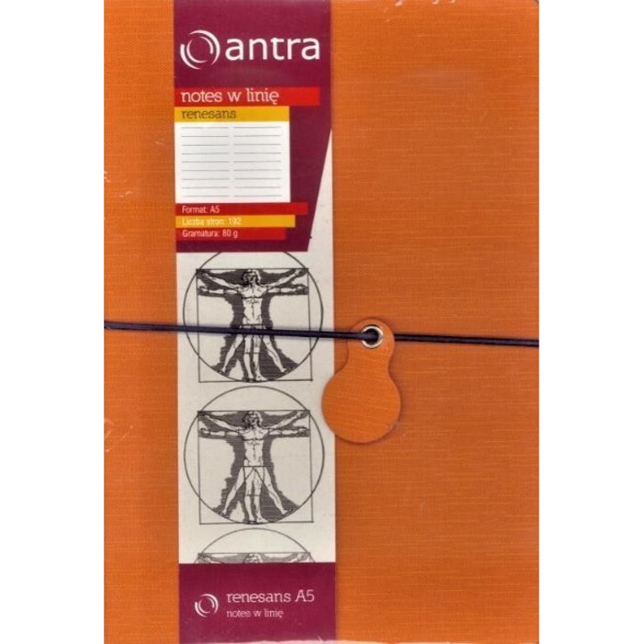 Antra Renesans A5 füzet, vonalas, kemény borító, narancssárga, 14.5x21cm