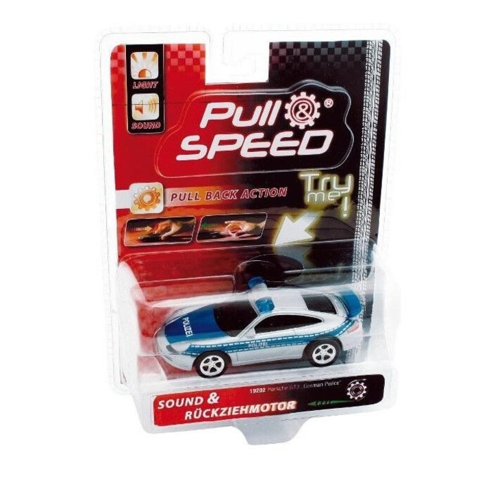Количка Carrera Pull&Speed Sound & Light Police, 5+, бял/син