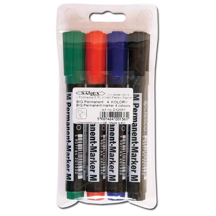 4 db SADPEX állandó marker készlet, kerek hegyű, többszínű, 8x17x2cm