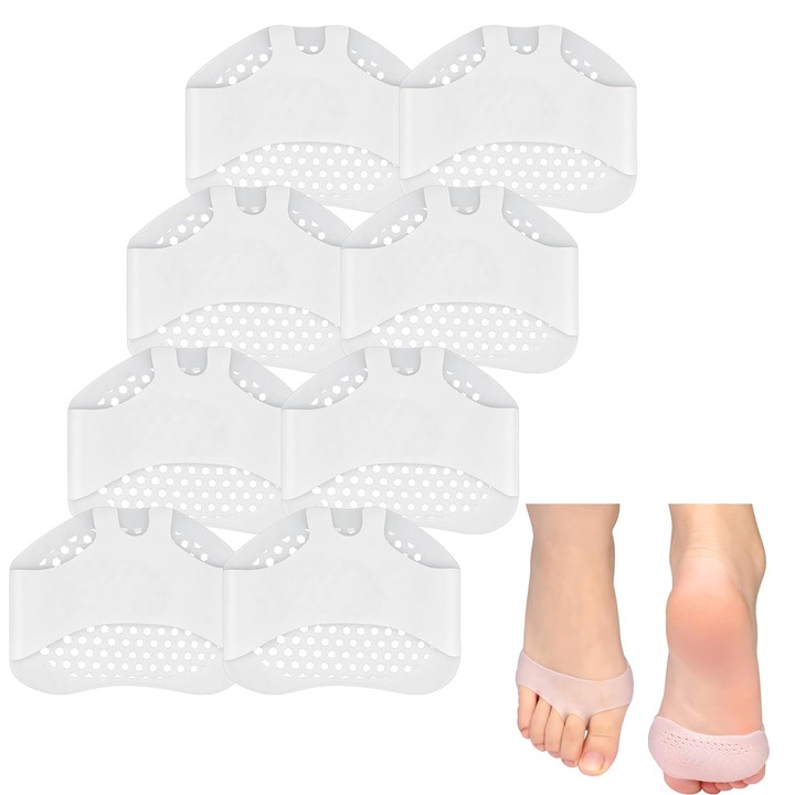 Set 4 Perechi Branturi Pentru Metatarsiene, Zggzerg, Separator Corectie Pozitie Degete Picior, Respirabil, Reutilizabile, Impotriva alunecarii, Reducerea socurilor, Folosit pentru picior de fata, Silicon, 7 x 6 x 0.5cm, Alb