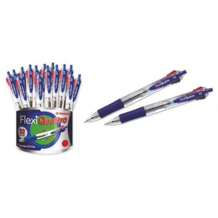 Комплект химикалки Penmate Flexi Quattro, 4 цвята, гумен грип, 158x112 мм, 32 бр.