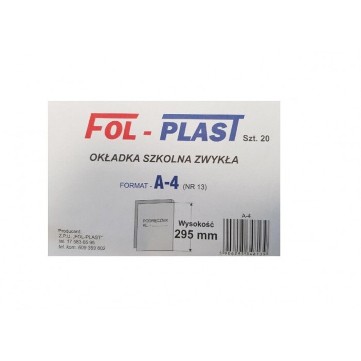 Set 20 bucati Coperti pentru manuale A4, Fol-Plast, transparent, 295mm