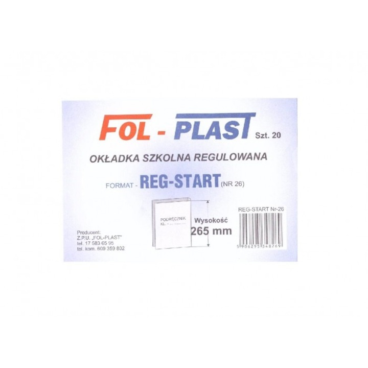 Set de 20 bucati Coperti ajustabile pentru caiete, Fol-Plast, transparent, 265mm
