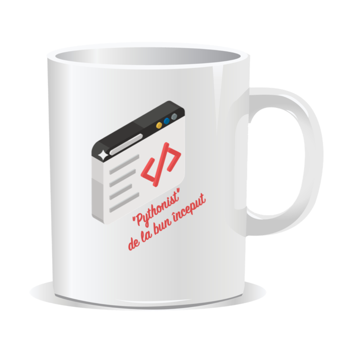 Cana personalizata cu mesaje pentru programatori, Pythonist de la bun inceput, 330ml, interior alb