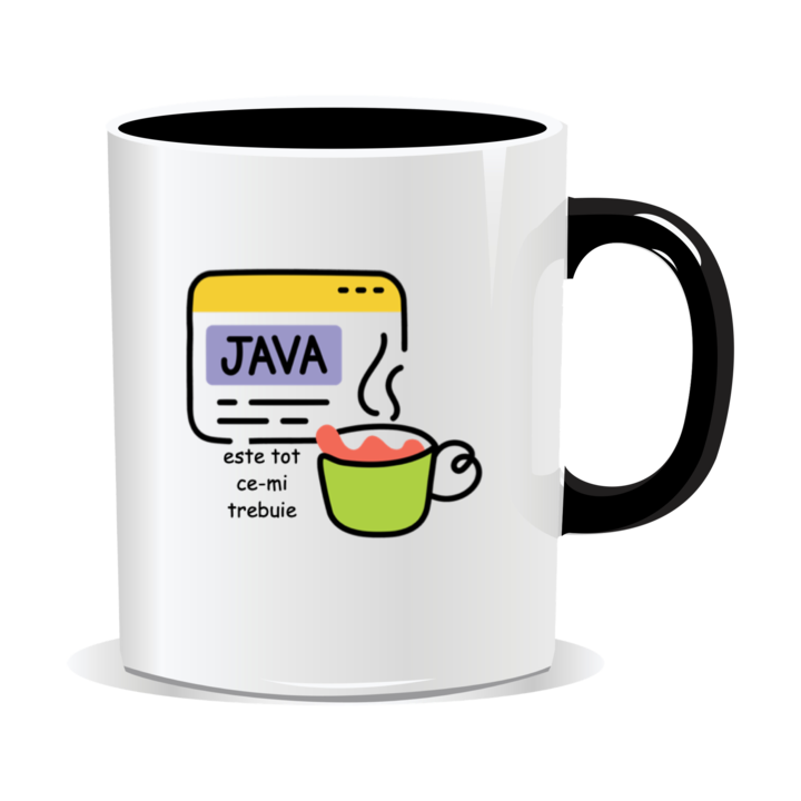 Cana personalizata cu mesaje pentru programatori, Java este tot ce-mi trebuie, 330ml, interior negru