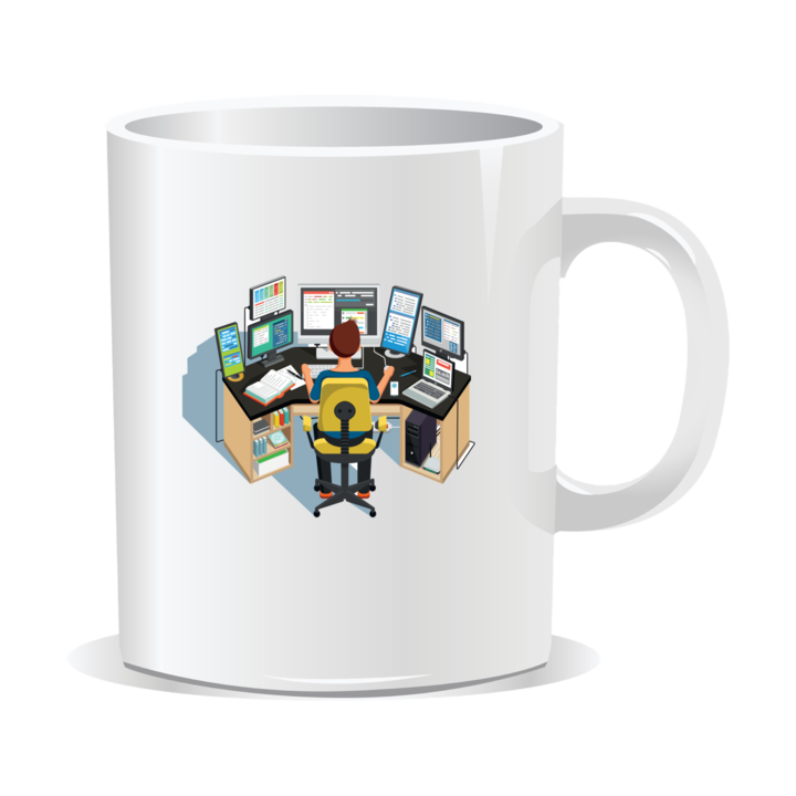 Cana personalizata cu mesaje pentru programatori, Birou de programator, 330ml, interior alb