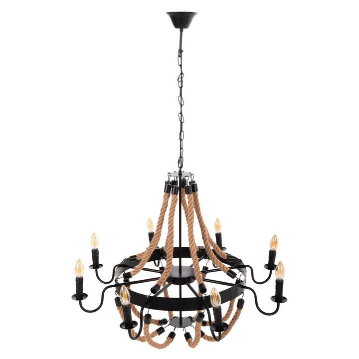 Лампа Puzzle-home HM4178, Черен-натурал, Метал, 84x84x121Hcm