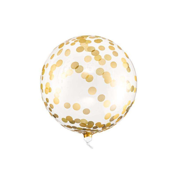 Балон PartyDeco, Сфера, Прозрачен със златисти точки, 40см
