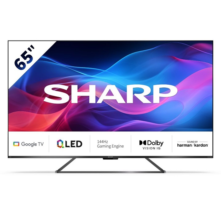 Телевизор Sharp LC-65GR8265EB, 65”, 4K, Ultra HD, 144Hz, QLED, Google TV, Черен