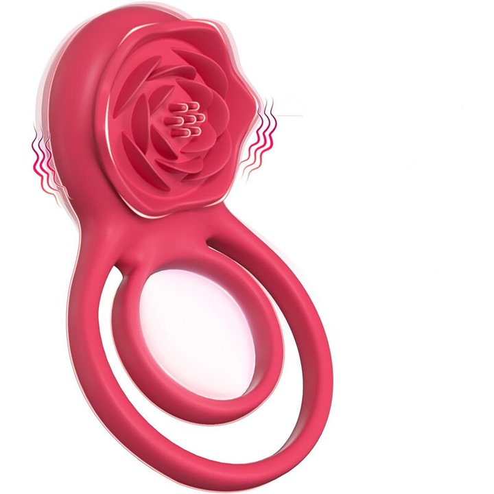 Introdult Vibrációs gyűrű rózsa alakú csiklósizgatóval, 7 rezgés, 10,8 cm