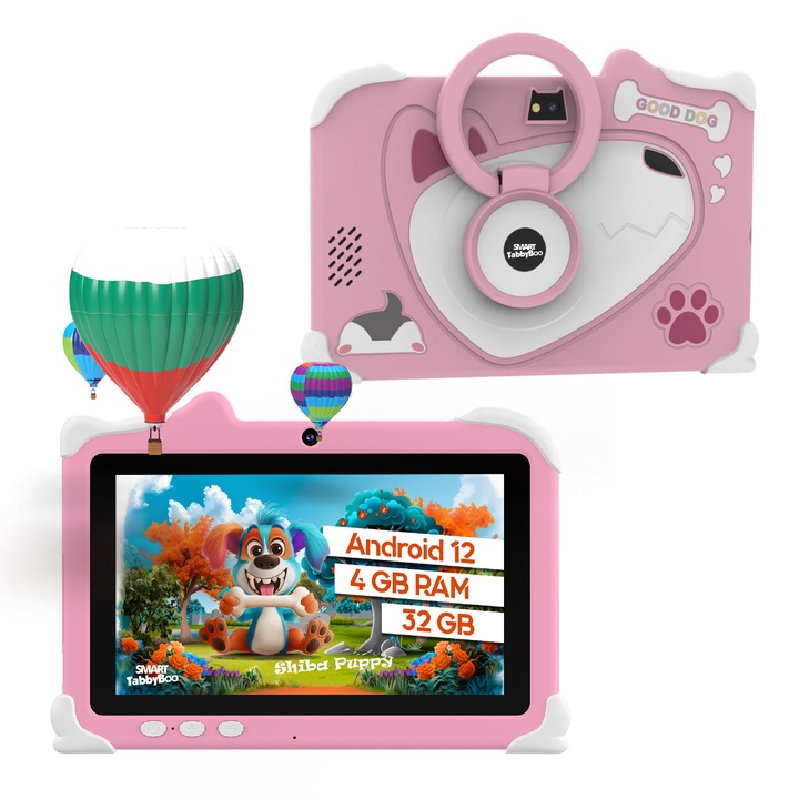 Детски таблет SMART TabbyBoo Shiba, 32GB, 4GB RAM, Android 12, Wi-Fi, IPS, Розово