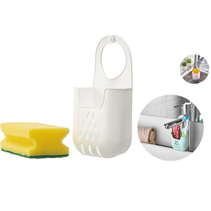 Tartó lefolyóval, szivacshoz, Korona Shops, Műanyag, Fehér