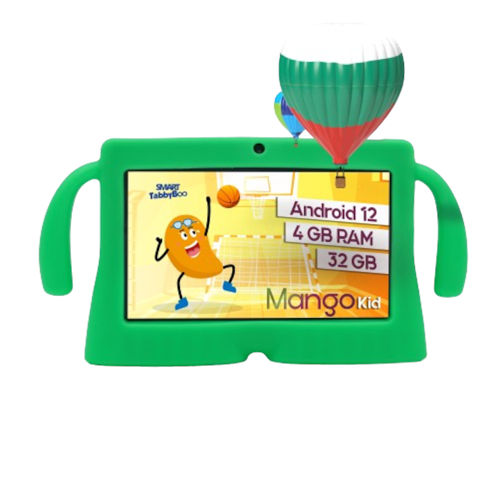 Детски таблет SMART TabbyBoo Mango KID 32GB, 4GB RAM, Android 12, Wi-Fi, 7" IPS екран, игри и образователни дейности за деца - зелено