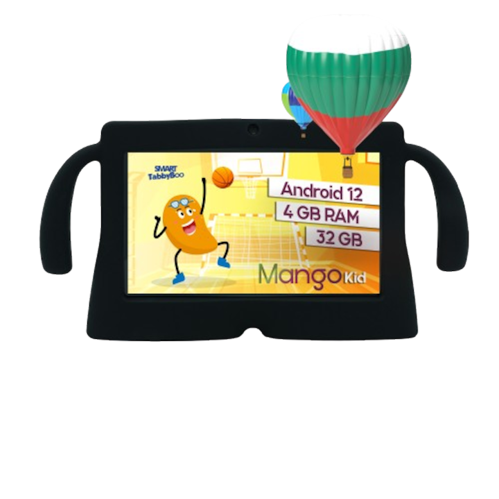 Детски таблет SMART TabbyBoo Mango KID 32GB, 4GB RAM, Android 12, Wi-Fi, 7" IPS екран, игри и образователни дейности за деца - черен