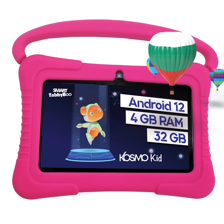 Детски таблет SMART TabbyBoo Kosmo KID 32GB, 4GB RAM, Android 12, Wi-Fi, 7" IPS екран, игри и образователни дейности за деца - Розово