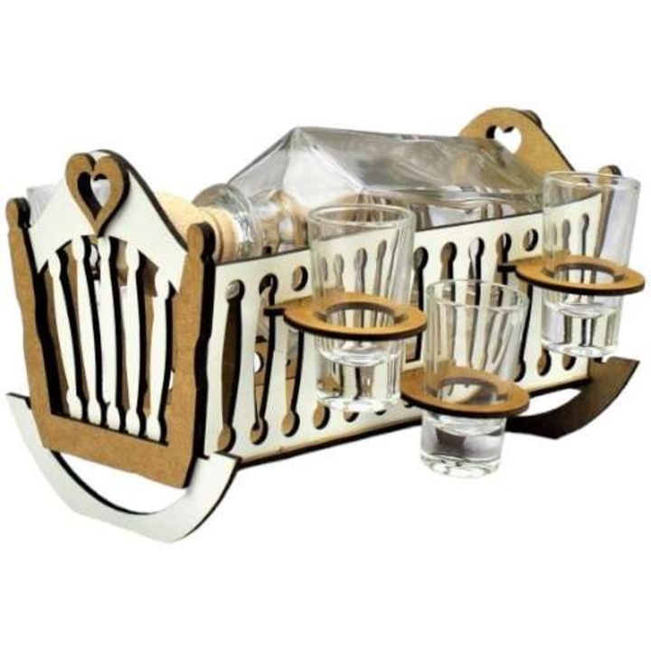 Anapol kancsó készlet, 6 pohárral, jó minőségű üveg, fa tartó, festett, 0,5l