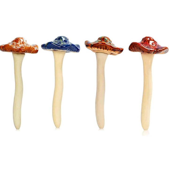 Set 4 ciuperci decorative Sunmostar, ceramica, 11x5cm, multicolor