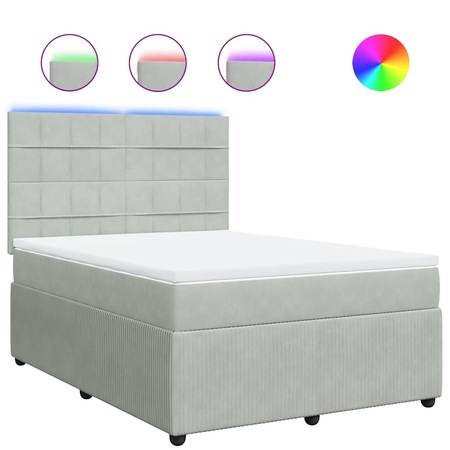 Pat box spring cu saltea vidaXL, gri deschis, 140x190 cm, catifea, 55. ...