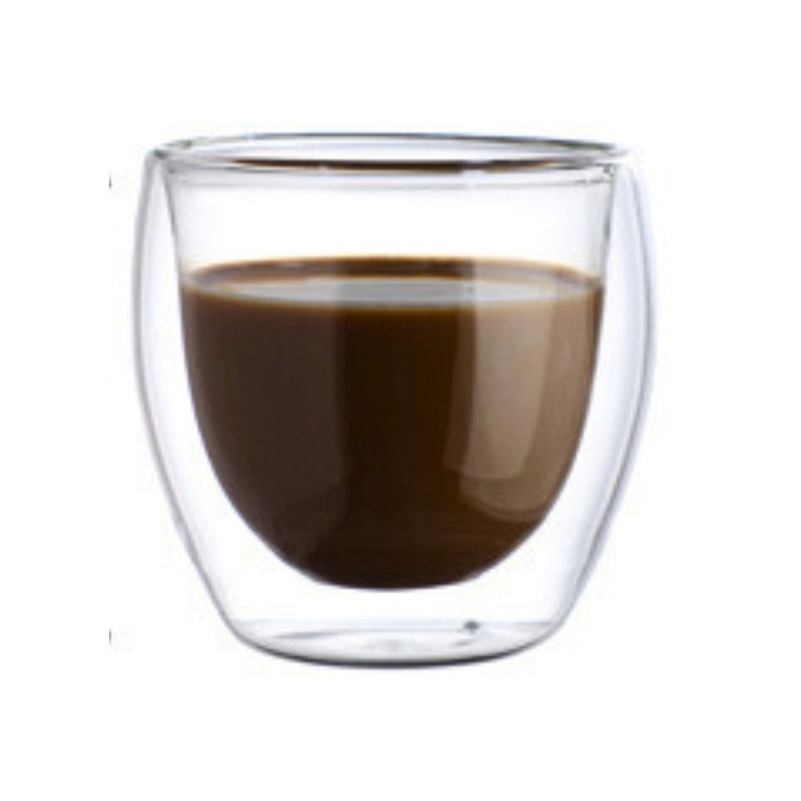 Чаша за кафе, Mindblower, с двойни стени, 150 мл, стъклена, прозрачна, компактна и ергономична, термоустойчива
