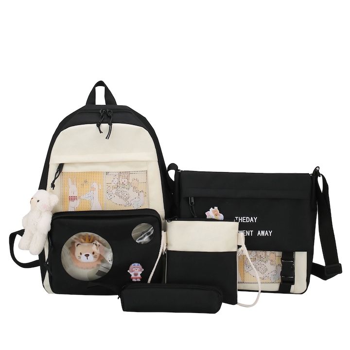 Set Ghiozdan pentru gradinita si scoala 4 Piese, CEMEANE, Geanta de umar, Penar si Geantuta, 44 x 30 x 13 cm