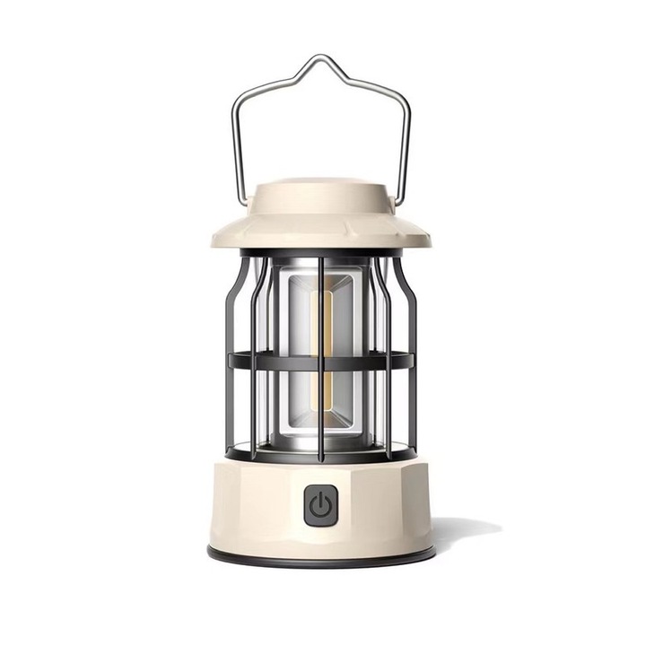 Lampa solara de camping, design retro, impermeabila, portabila, bej