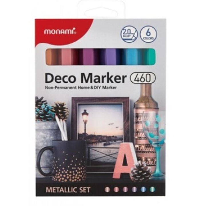 Комплект декоративни маркери Monami Deco 460, метални, 6 цвята, 156x114 мм