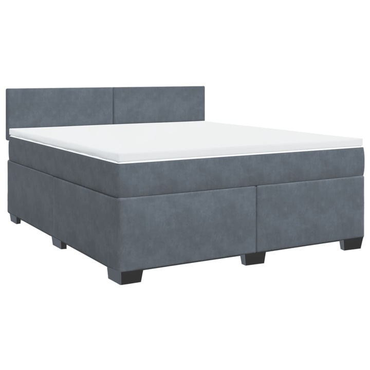 Pat box spring cu saltea vidaXL, gri inchis, 180x200 cm, catifea, 65.8 kg 3286373