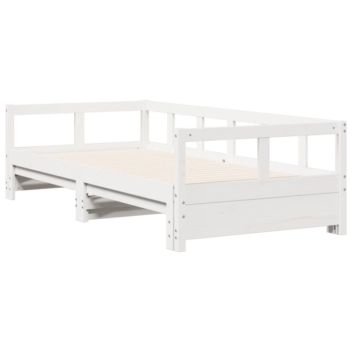 Pat de zi fara saltea vidaXL, alb, 90x190 cm, lemn masiv pin, 29.2 kg 854956