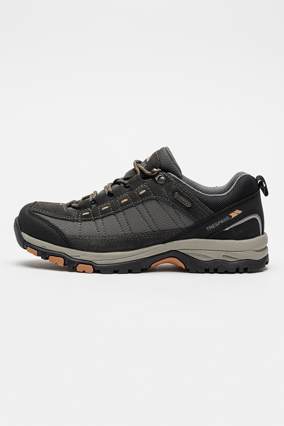 Trespass, Pantofi impermeabili cu insertii de piele intoarsa pentru drumetii Scrap, Negru, Gri inchis, 42