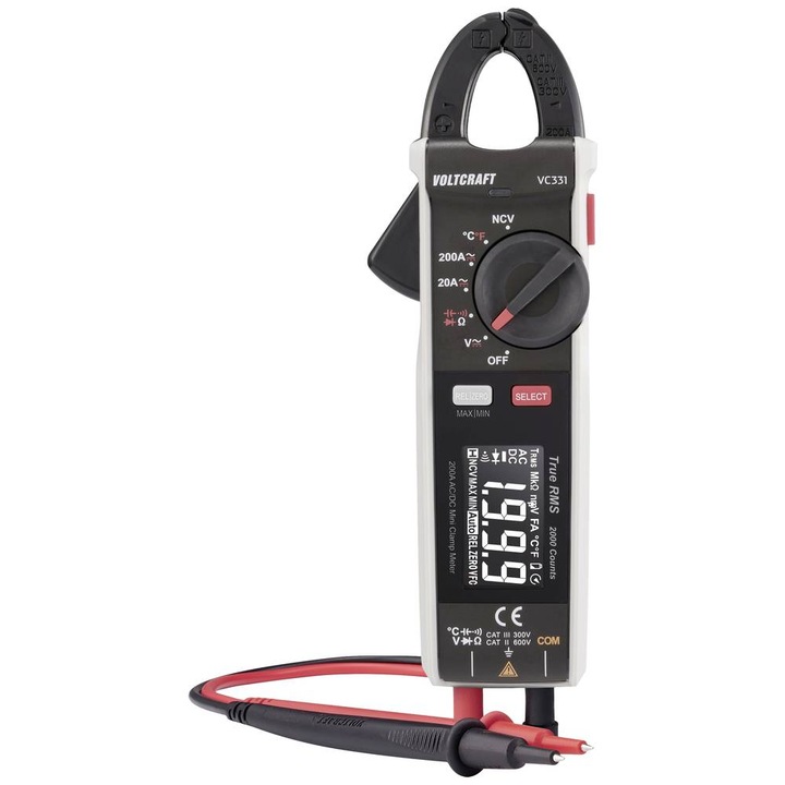 Cleste ampermetric CAT II 600 V, CAT III 300 V 2000 counts Voltcraft VC-331