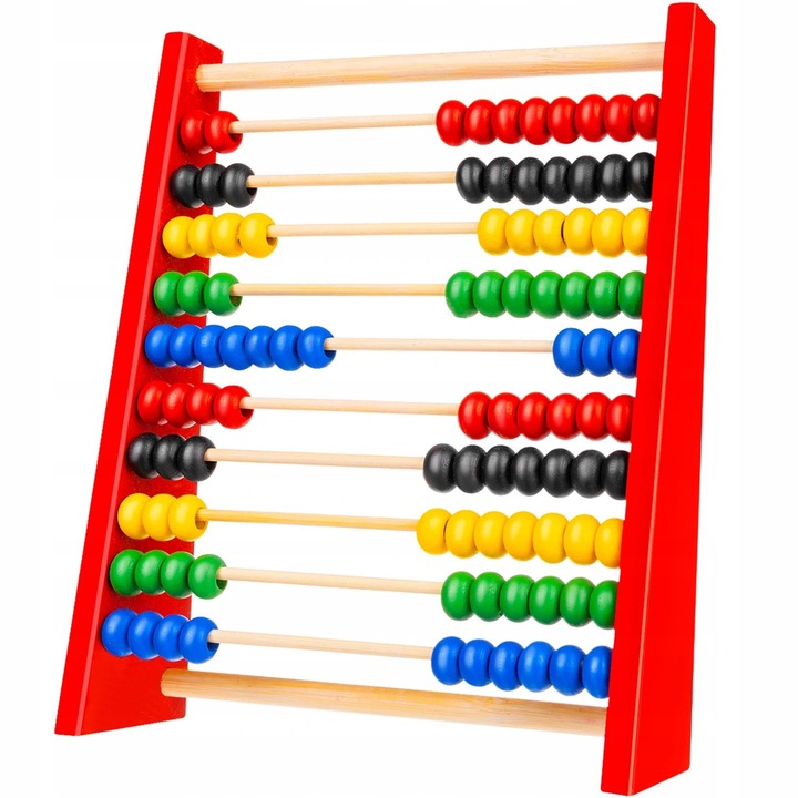 Abac din lemn pentru copii, Kruzell, multicolor, socotitoare si numaratoare cu bile pentru calcule matematice, 20cm inaltime