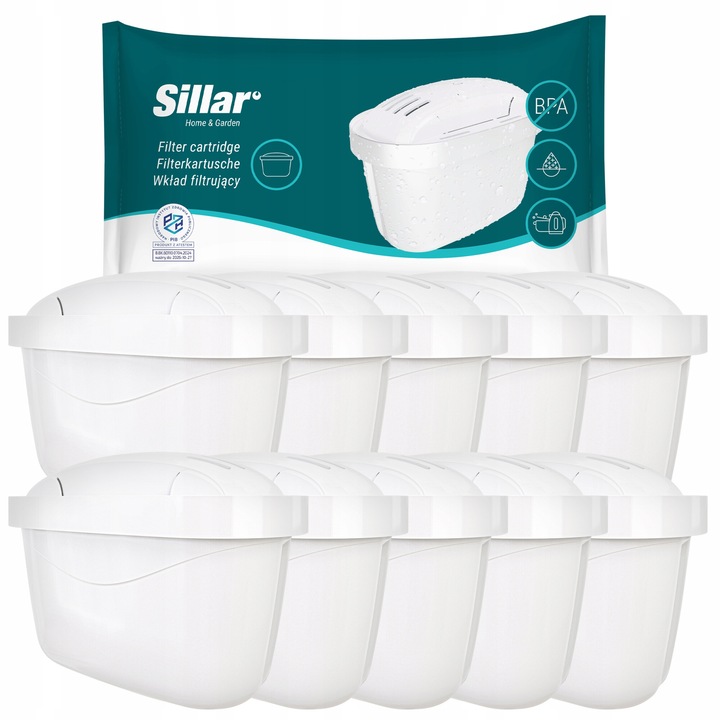 Set 10 filtre de apa, Sillar, Compatibil cu Brita/Dafi, Alb