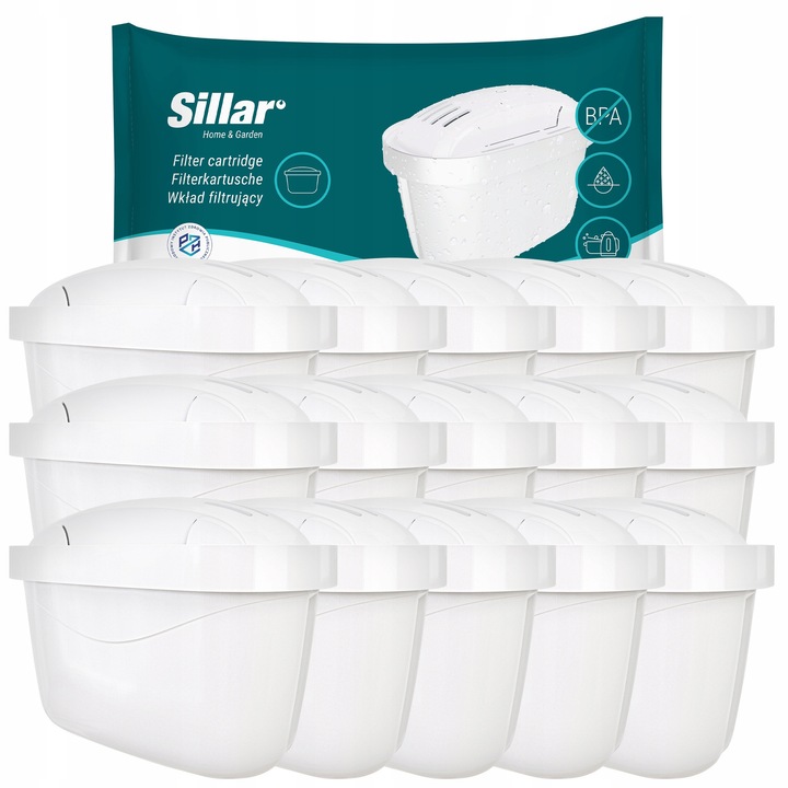 Set 15 filtre de apa, Sillar, Compatibil cu Brita/Dafi, Alb
